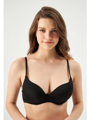 Eros Siyah Daisy Kulaklı Yarı Push-Up Tekli Sütyen