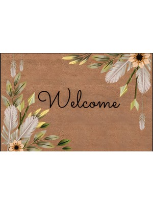 Türkeli Kapı Önü Paspası Kaymaz Ağır Tabanlı Bitkili Welcome Desen Dekoratif , Kolay Temizlenir (45X70 Cm) Kod T7