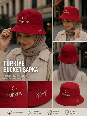 Gülümser Shop Tukiye Nakışlı Unisex Bucket Şapka – Premium Pamuklu