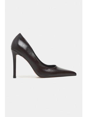 Nişantaşı Shoes Lunara Kahve Rustik Desenli Sivri Burun Kadın Stiletto