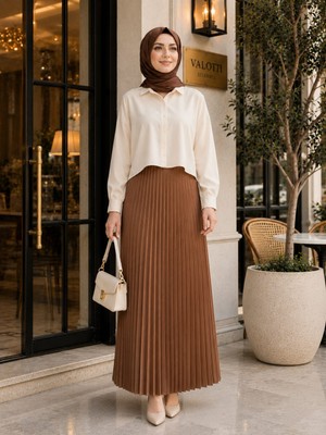 Esra Butik Lamine Denye Piliseli Etek  | 90 cm | Standart Beden (38-44 Uyumlu)