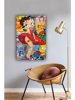 Empressco Renkli Popart Cam Tablo Betty Boop Tasarımı Dekoratif Sanat Parçası
