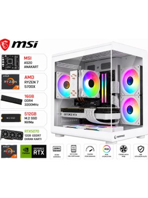 Apphirex Rosa X73 Ryzen 7 5700X 16GB Ram 512GB M2 SSD RTX5070 12GB Beyaz Masaüstü Oyuncu Bilgisayarı Hazır Sistem