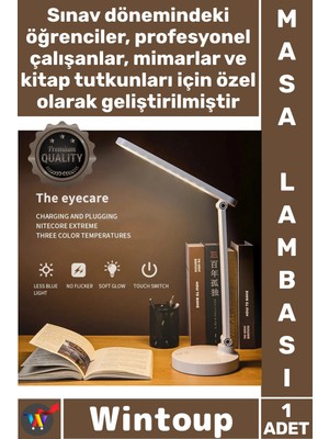 Wintoup #masalambası Şarjlı 40 LED Çalışma Okuma Işığı Kademeli Ayarlanır Renk Tonu Parlaklık Masa Lambası