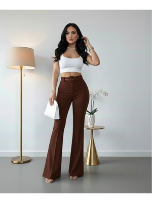Sorvella Wear Kadın Ithal Doubleface Ispanyol Paça Kumaş Pantolon Kemerli Çekme Solma Yapmaz