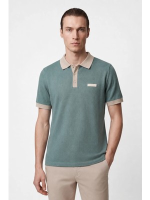 Hakke Yaka ve Kol Kontrast Detaylı Erkek Polo T-Shirt