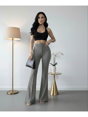 Sorvella Wear Kadın Ithal Doubleface Ispanyol Paça Kumaş Pantolon Kemerli Çekme Solma Yapmaz