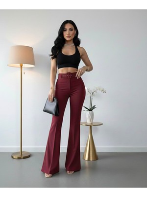 Sorvella Wear Kadın Ithal Doubleface Ispanyol Paça Kumaş Pantolon Kemerli Çekme Solma Yapmaz