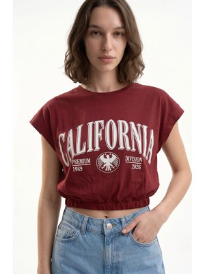 Hakke Kadın California Baskılı Crop T-Shirt