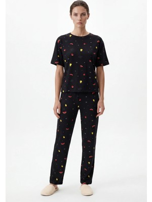 Hakke Kadın Meyve Desenli Pijama Takımı