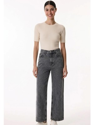 Hakke Kadın Düz Kesim Wide Leg Jean Pantolon