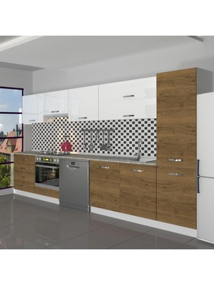 Decoraktiv Elite 325YQ Ankastre Fırın Modüllü Mdf Hazır Mutfak Dolabı - Tezgah Dahil - Pera - Beyaz