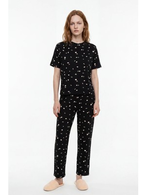 Hakke Kadın Kalp Baskılı Pijama Takımı