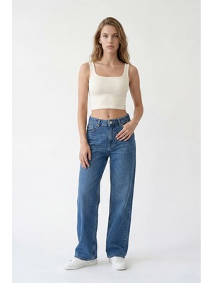 Hakke Modern Kesim Bol Paça Kadın Jean Pantolon