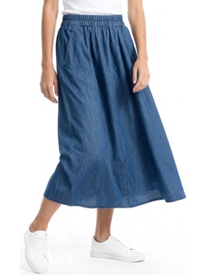 Hakke Kadın Denim A Kesim Midi Etek