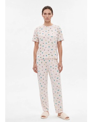 Hakke Kadın Renkli Baskılı Pijama Takımı