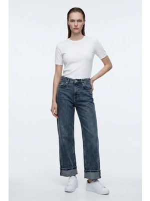 Hakke Katlamalı Denim Pantolon