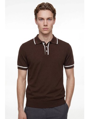 Hakke Minimal Kontrast Biyeli Erkek Polo Yaka T-Shirt