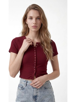 Hakke Düz Fitted Bisiklet Yaka Yumuşak Örme Bluz