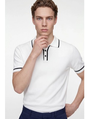 Hakke Minimal Kontrast Biyeli Erkek Polo Yaka T-Shirt