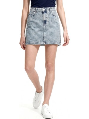 Hakke Yüksek Bel Düz Form Denim Etek