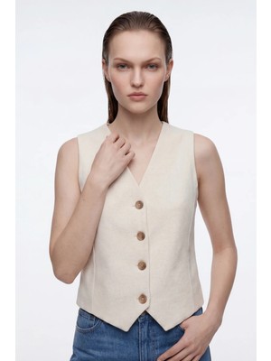 Hakke V Yaka Regular Fit Astarlı Yelek