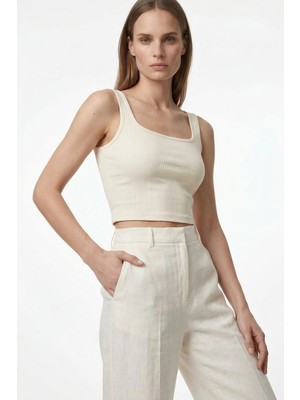 Hakke Kadın Kare Yaka Fit Kesim Crop Atlet