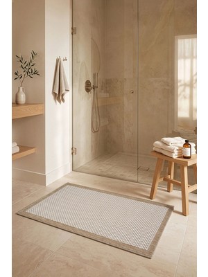 Koza Halı Fresco Ekru Natural İskandinav Jüt Yıkanabilir Bordürlü Halı Kilim Balkon Teras Mutfak Halısı 23745A, 60 x 100