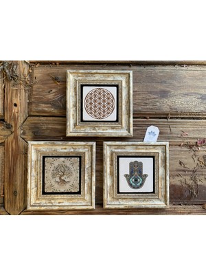 Empressco Şık 20X20 cm Çerçeveli Taş Tablo Seti, 3'lü Yaşam Çiçeği Tasarımı
