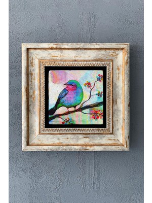 Empressco Şık Çerçeveli Taş Duvar Dekoru Tablo 20CM x 20CM Kuş Tasarımı