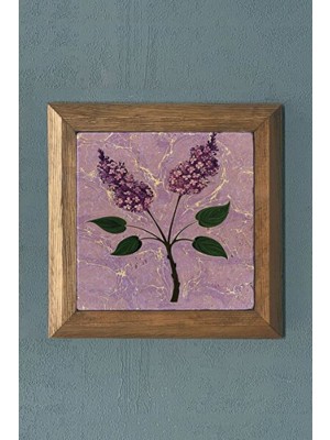 Empressco Ebruli Sümbül Çiçeği Taş Tablo 28X28 Cm, Ahşap Çerçeve