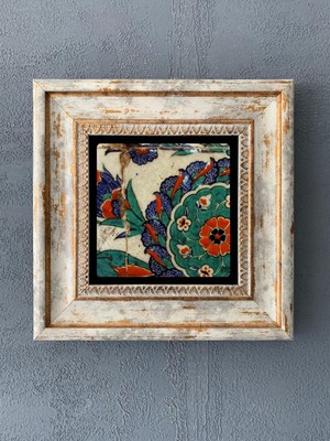 Empressco Şık Çerçeveli Taş Duvar Dekoru 20X20 Cm, Çini Desen, Modern Ev Dekoru