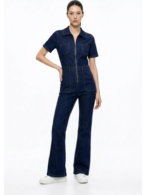Hakke Kısa Kollu Denim Tulum