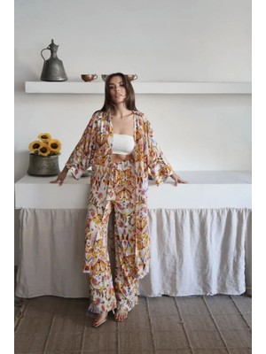 Nutika Dokuma Desenli Viskon Kimono Takım
