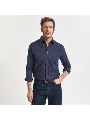 Gant Erkek Lacivert Regular Fit Bisiklet Yaka Gömlek