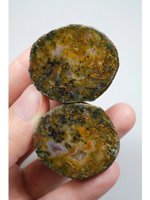 Healcrystal Toprak Rengi Bronz Pas ve Menekşe Siyahı Deniz Tüyü Akik Çifti