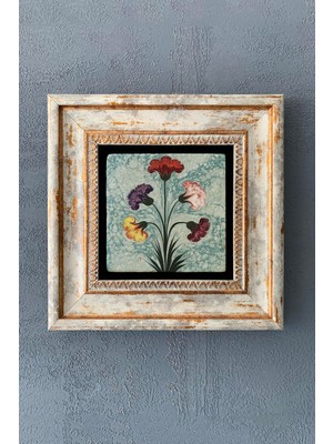Empressco Şık 20X20 cm Taş Çerçeveli Duvar Dekoru, Ebru Çiçek Tasarımı