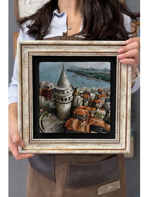 Empressco Taş Duvar Dekoru, Çerçeveli, 30X30 Cm, Istanbul, Galata Manzarası