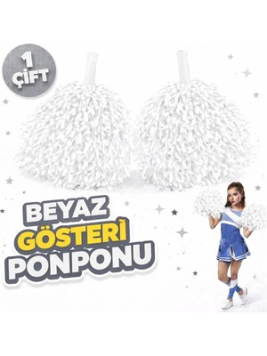 Herşey Trend 1 Çift ( 2 Adet ) Beyaz Renk 23 Nisan 19 Mayıs 29 Ekim Okul Gösteri Ponponları Ekstra Dolgun