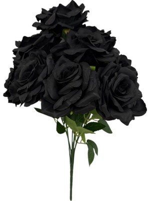 Nettenevime Yapay Çiçek Siyah 9lu Gül Demeti Kumaş 40*25CM