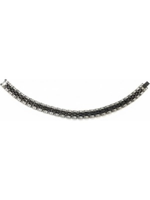 Aslanoğlu Store Rodyum-Siyah Çelik  Erkek Çelik Bileklik Boy 21.5 cm / En 1.0 Cm  - EBL0046