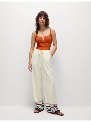 Marks & Spencer Keten Desenli Wide Leg Pantolon