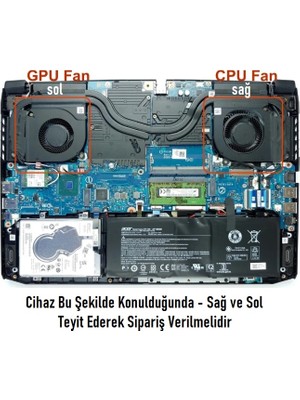 Afila Acer Predator Helios 300 PH315-52-79H8 Notebook Cpu, Işlemci Fanı - V1 - 5V (Sağ)
