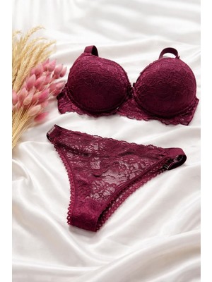 Nivene BORDO TAŞLI DANTELLİ PUSH UP DESTEKLİ DOLGULU İÇ ÇAMAŞIRI TAKIMI
