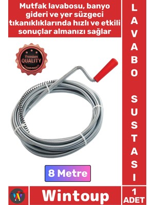 Wintoup #susta Profesyonel Çelik Tıkanıklık Giderici Esnek Dayanıklı Gider Açma Lavabo Açma Sustası 8 Metre