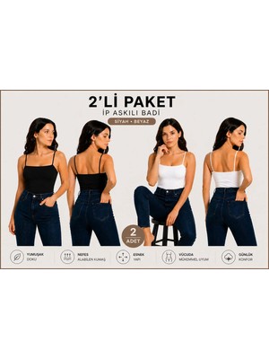 İngegno Body Ip Askılı Straplez Örme Ring Kumaş Viskon Badi 2 Li Paket Siyah/beyaz Renk
