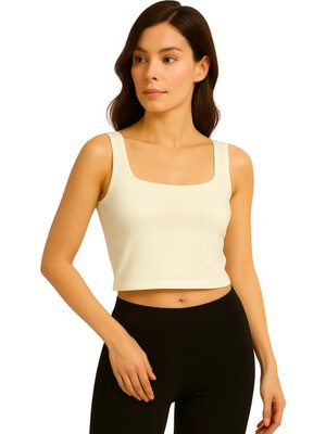 İngegno Body Kadın %95 Viskon Ring Örme Kumaş Kare Yaka Askılı Body