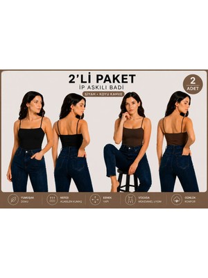 İngegno Body Ip Askılı Standart Boy Viskon Ring Örme Kumaş Kadın Body 2 Li Paket