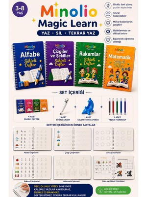 Sihirli Defter Magic Learn Oluklu Sihirli Yazı Seti – 4 Kitap + Sihirli Kalem Hediyeli