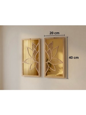 Ergeç Tasarım Lotus Serisi Aynalı Dekoratif Duvar Paneli 2 Parça | 20X40 cm & 25X50 cm | Siyah & Atlantik Çam | Gold / Gümüş Aynalı Pleksi